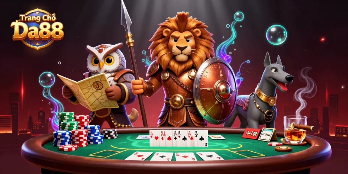 Engage with exciting poker action in Trang Chủ Da88 featuring dynamic characters and vibrant casino elements