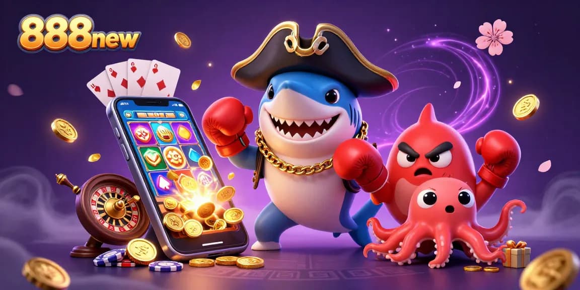 Experience thrilling wins at 888new with exciting slot games and vibrant characters in this casino scene.