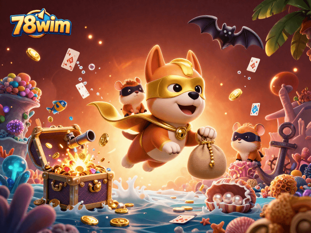 Experience thrilling gameplay with 78wim through a vibrant illustration featuring cartoon characters and casino elements.