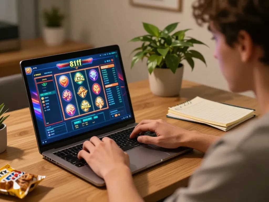 Engaging online gaming session at home showcasing 81ff slots interface and player concentration