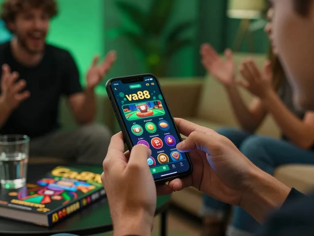 Engaging gameplay on the va88 casino app, showcasing hands holding a smartphone in a comfortable setting.