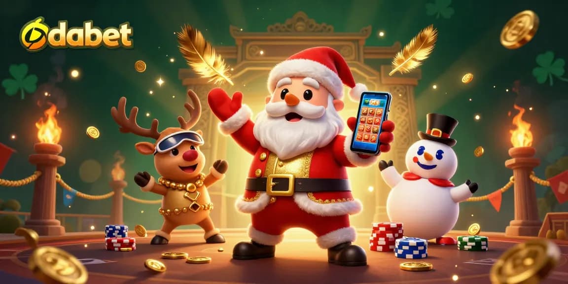 Experience dabet's thrilling jackpot with Santa and friends in an energetic casino scene.