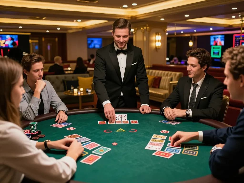 Jogadores na mesa de blackjack da 887bet estrategizando suas apostas durante um jogo