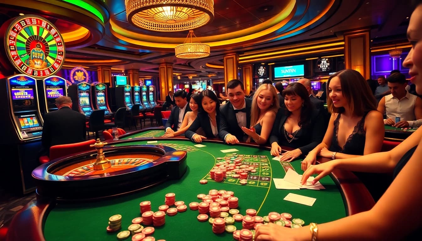 Experience the excitement of sunwin at a luxurious casino with vibrant games and engaged players.