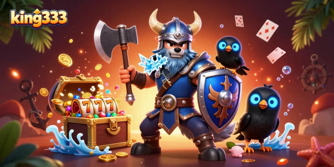 Engage in thrilling gameplay at king333 with vibrant slot reels and fantasy characters in a dynamic casino scene.