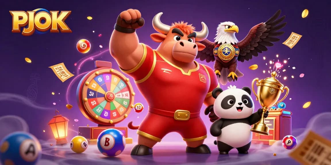 Win big at PJOK with exciting games and dynamic illustrations of victory and celebration.
