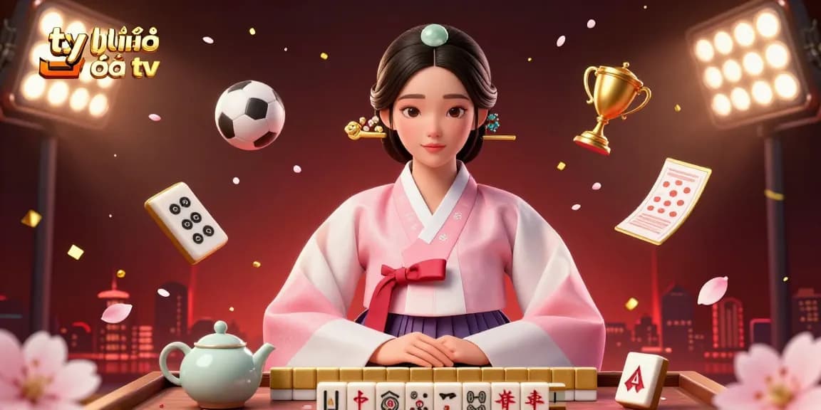 Engage with tỷ lệ bóng đá tv as you visualize dynamic sports betting elements around an elegant Asian woman.