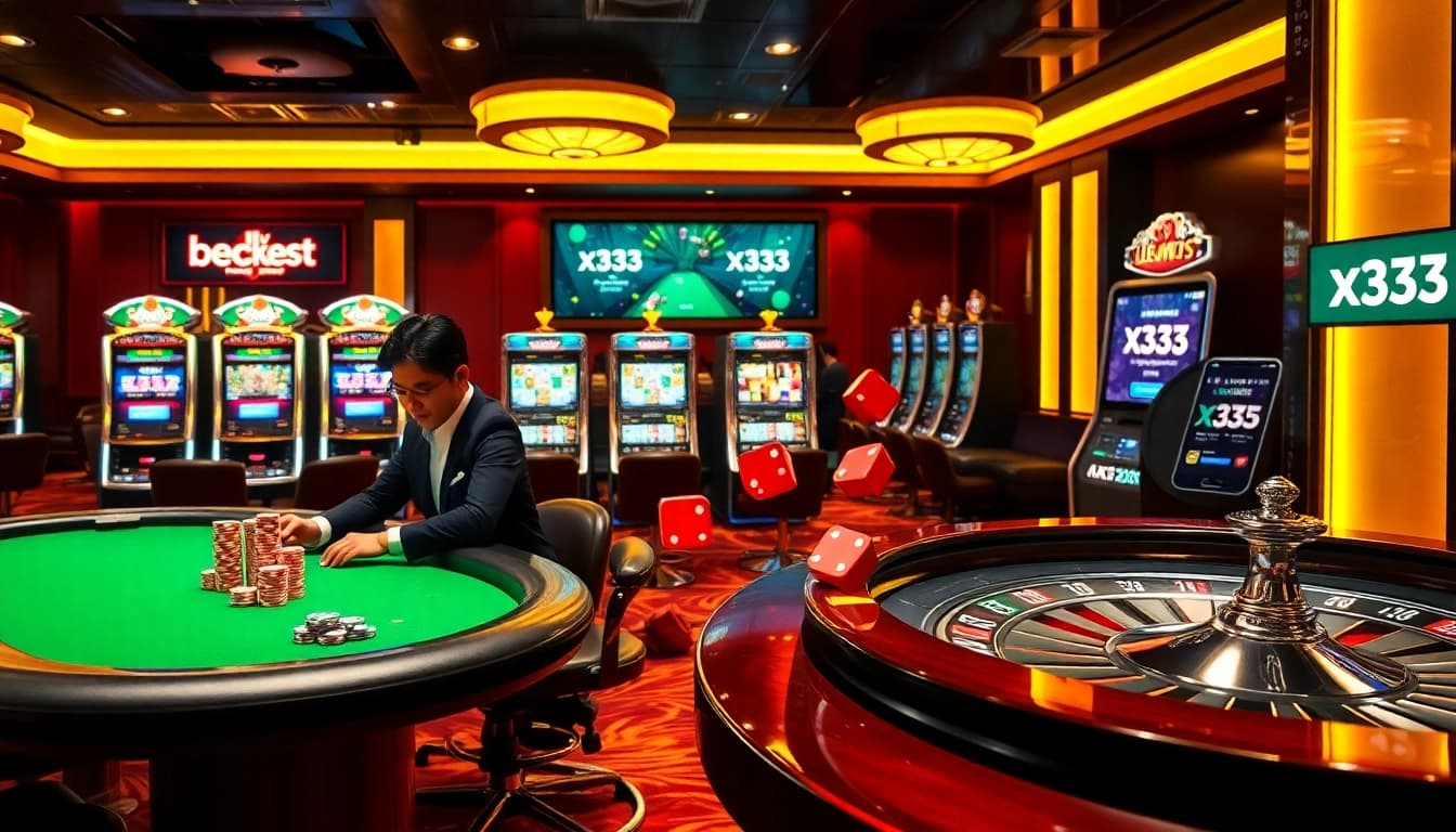 x333 brand showcasing expert poker play with dynamic dice roll and vibrant roulette wheel