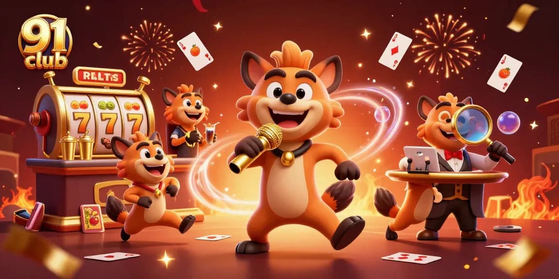 Experience thrilling gaming at 91 club with a vibrant casino scene featuring dynamic hyena characters.