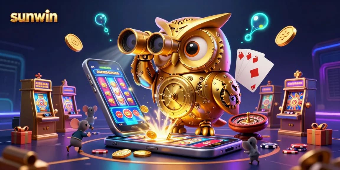 Experience gaming excitement at sunwin with our clockwork owl overseeing fun-filled casino action