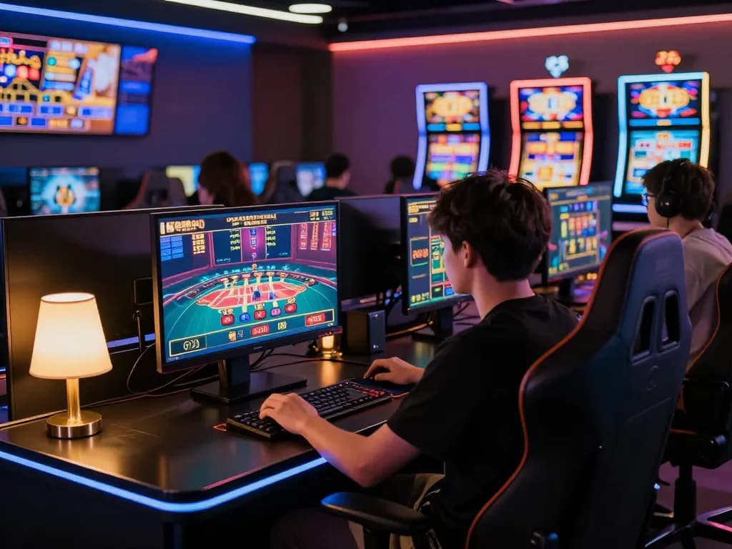 Engaging online gaming scene at 27G with sleek setup, showcasing various casino games.