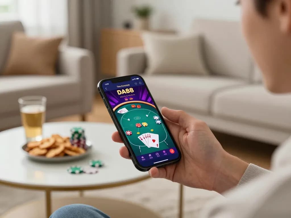 Engaging with DA88's casino app on a smartphone during an exciting online gambling session