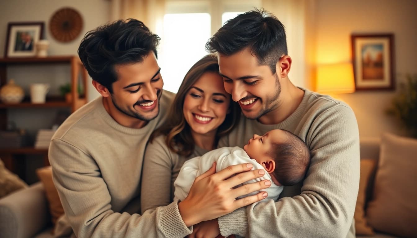 Family with new bornbaby enjoying precious moments together in a cozy home.