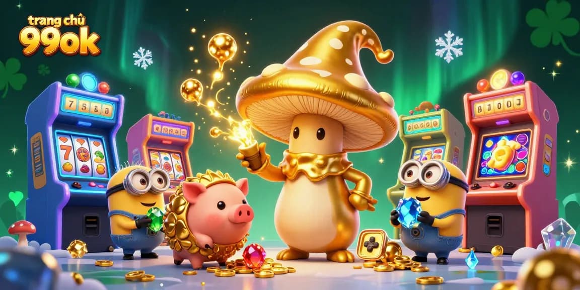 Experience the thrill at trang chủ 99ok with an exciting 3D casino illustration featuring a golden wizard and rich game elements.