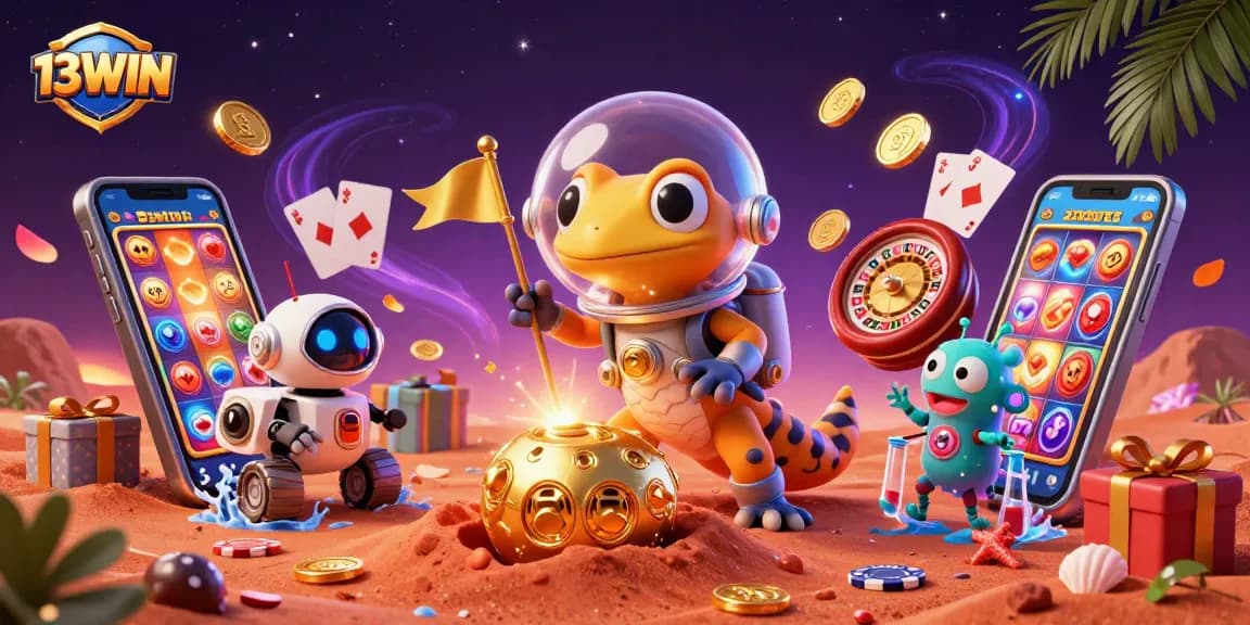 Engage with the thrilling 13WIN casino adventure, uncovering treasures in a vibrant Martian setting.