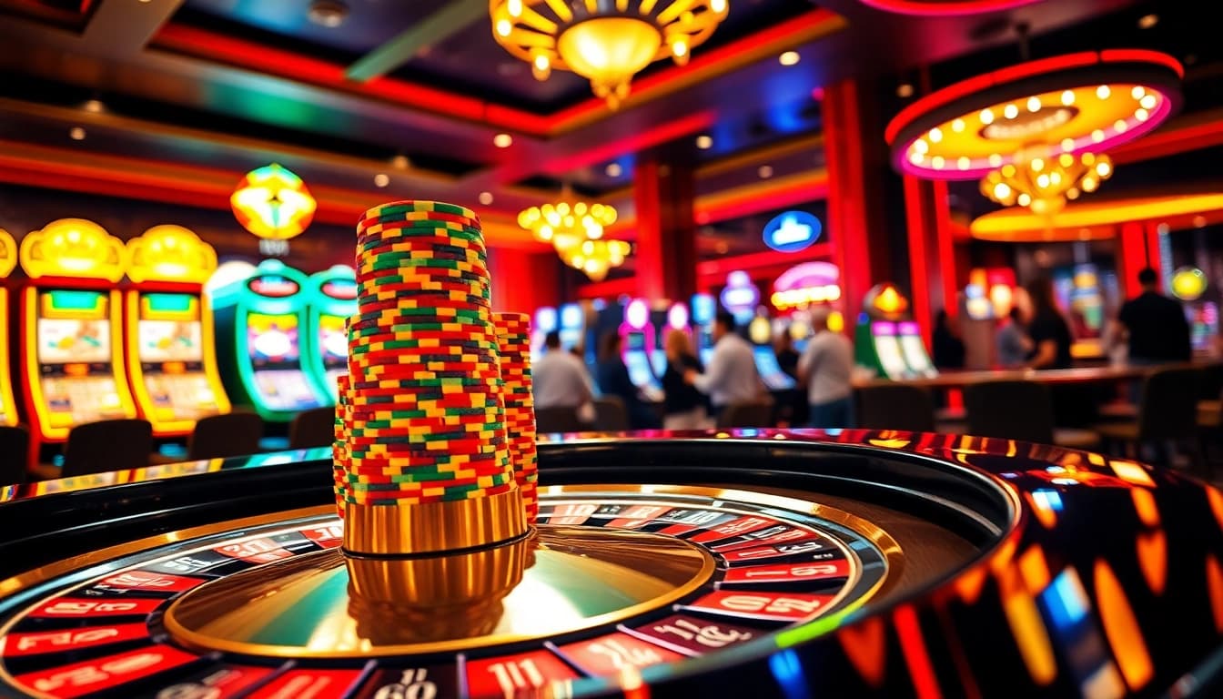 Profitez du casino en ligne france légal avec des jetons colorés sur la table de roulette.