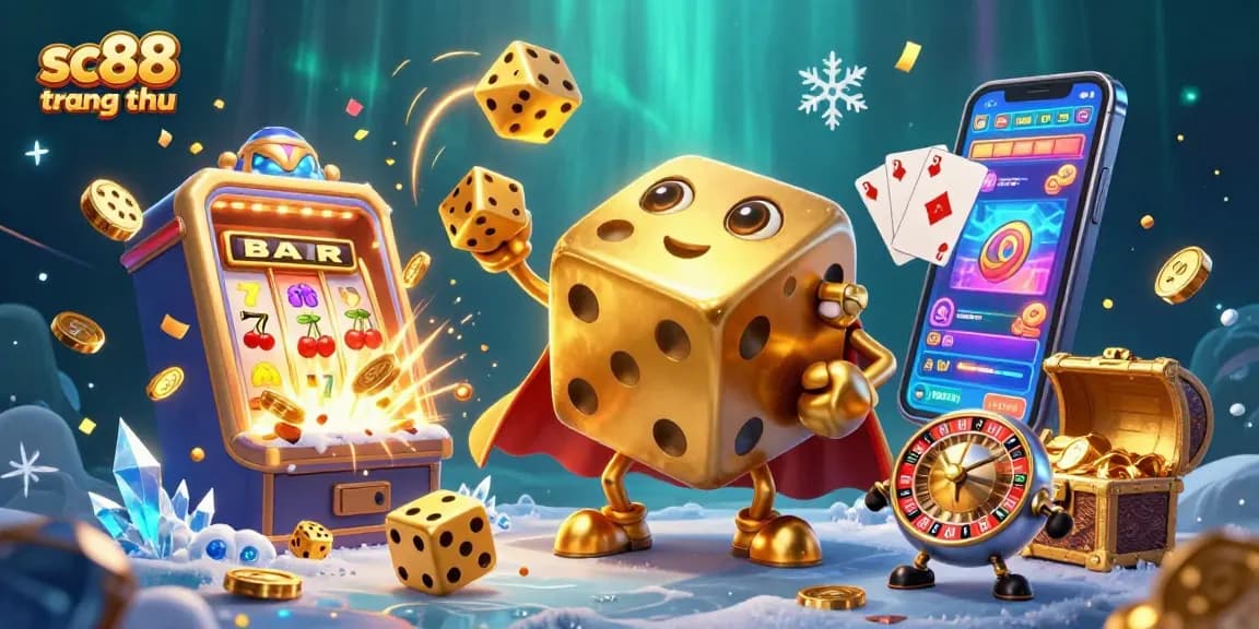 Experience the thrill of sc88 trang chủ through a vibrant 3D casino illustration showcasing games and excitement.