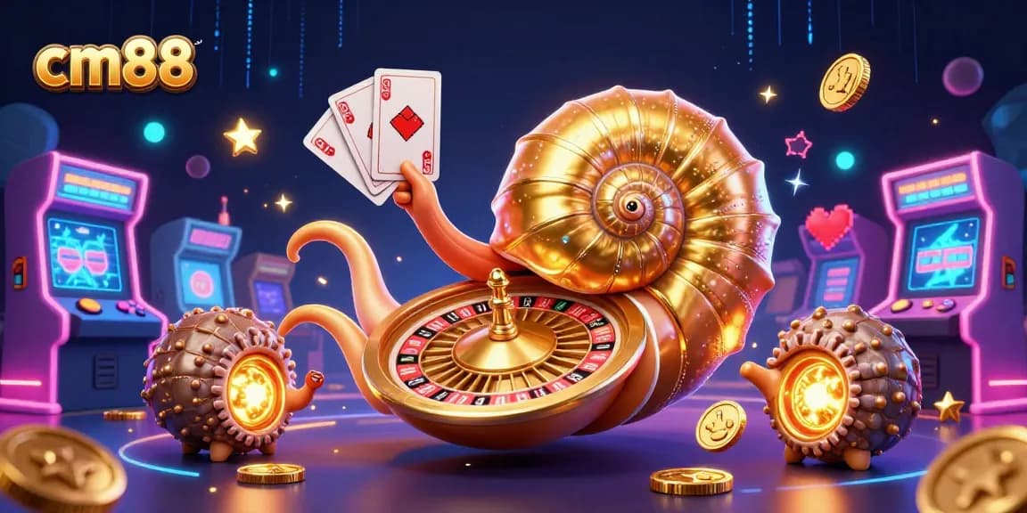 Experience the excitement of cm88 with a vibrant casino-themed scene featuring a giant nautilus and glowing game elements.