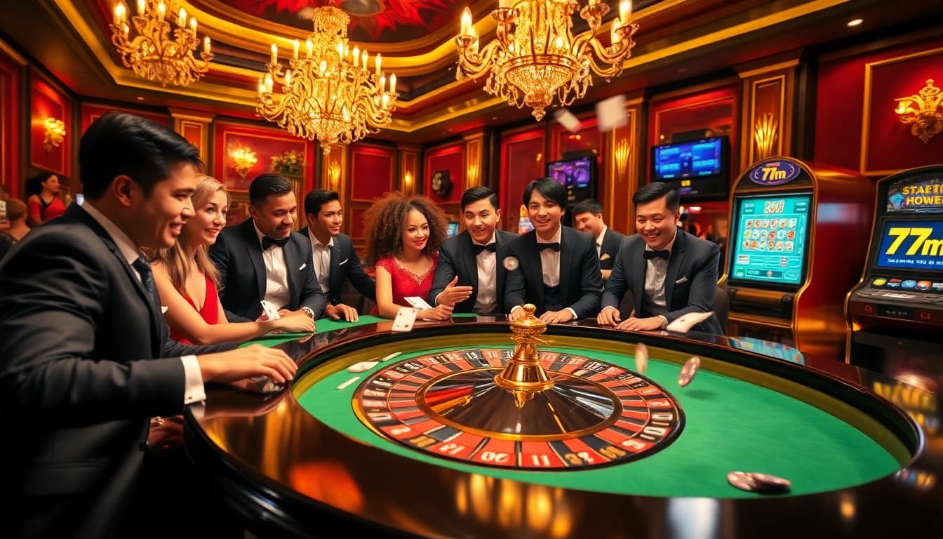 Experience the thrill of gambling with a vibrant 7m-themed casino scene filled with excitement and luxury.