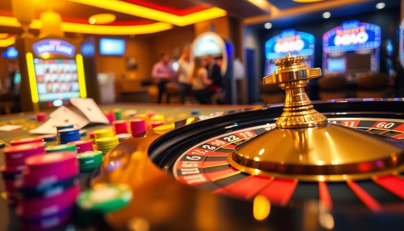 Players experiencing kqbd action at a glamorous roulette table, surrounded by casino excitement.