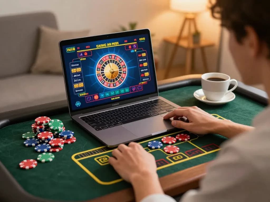 Engaging in a thrilling online roulette game with Oxbet on a laptop, vibrant setting showcasing a dynamic betting atmosphere.