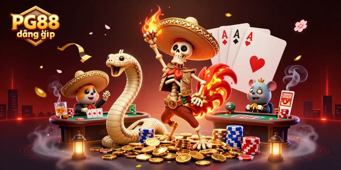 Experience an engaging PG88 đăng nhập atmosphere with vibrant casino elements and characters.