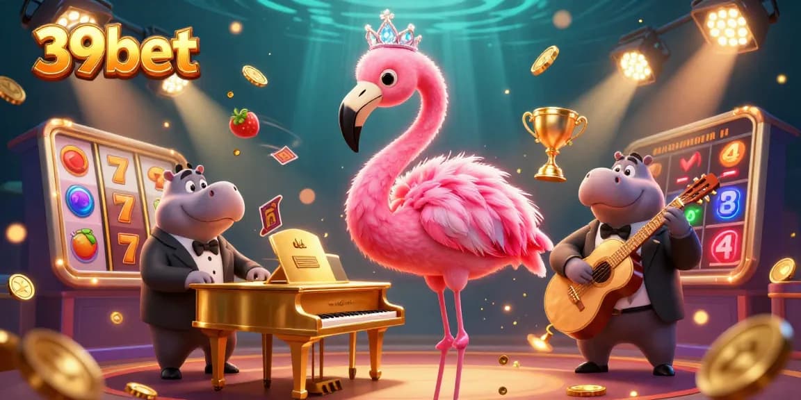Engage with the vibrant world of 39bet, featuring lively characters and rich casino elements.