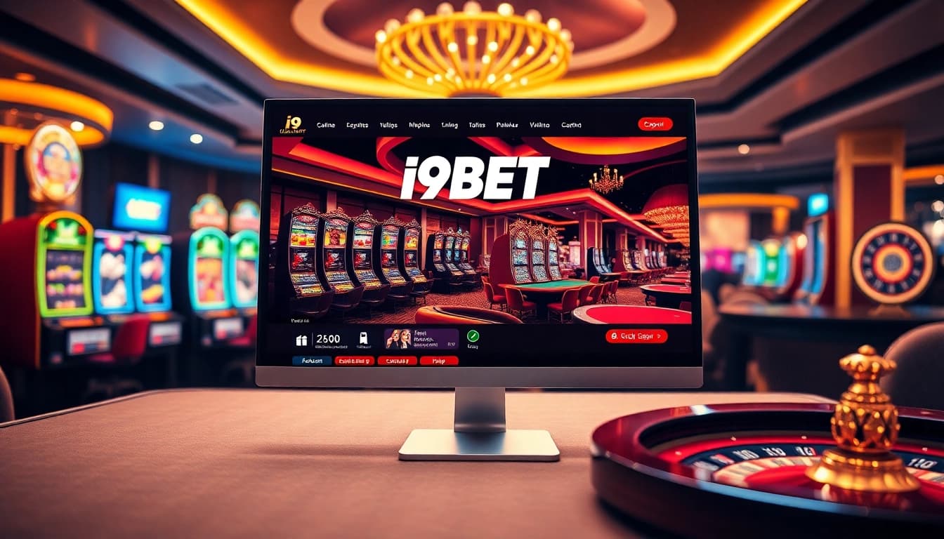 Exciting online gambling scene with I9BET branding, highlighting vibrant casino elements.