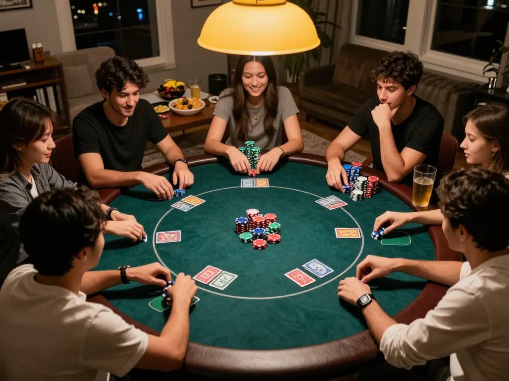 Players enjoying a lively poker game at home, showcasing the excitement of 40WIN gambling.