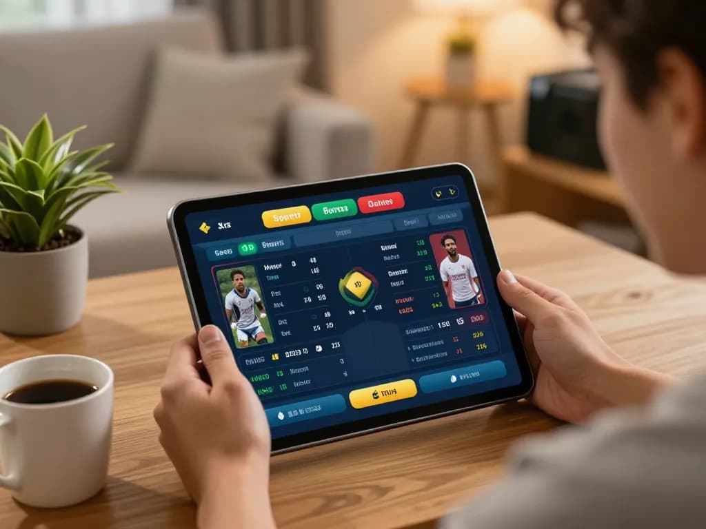 Engaging scene of sports betting on a tablet at home illustrating the excitement of using 559X.