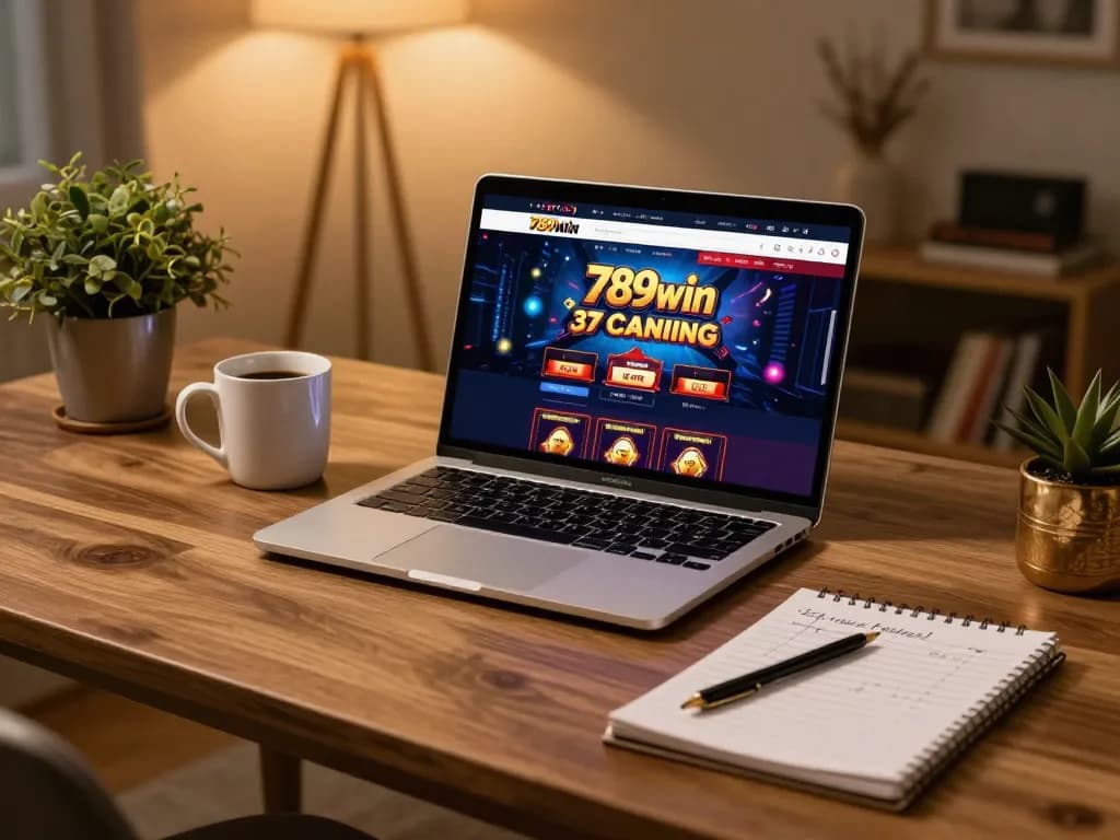 Engaging gameplay on 789win 37 website shown on a laptop, creating a cozy home gambling environment.