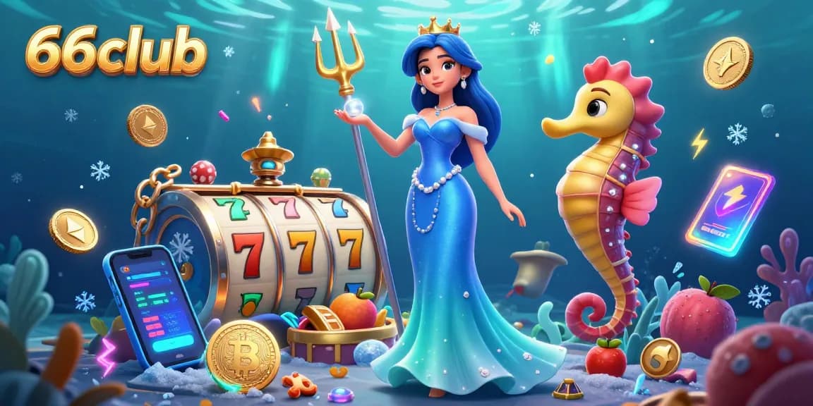 Engage in thrilling gameplay at 66club with a stunning scene featuring underwater treasures and vibrant casino elements.