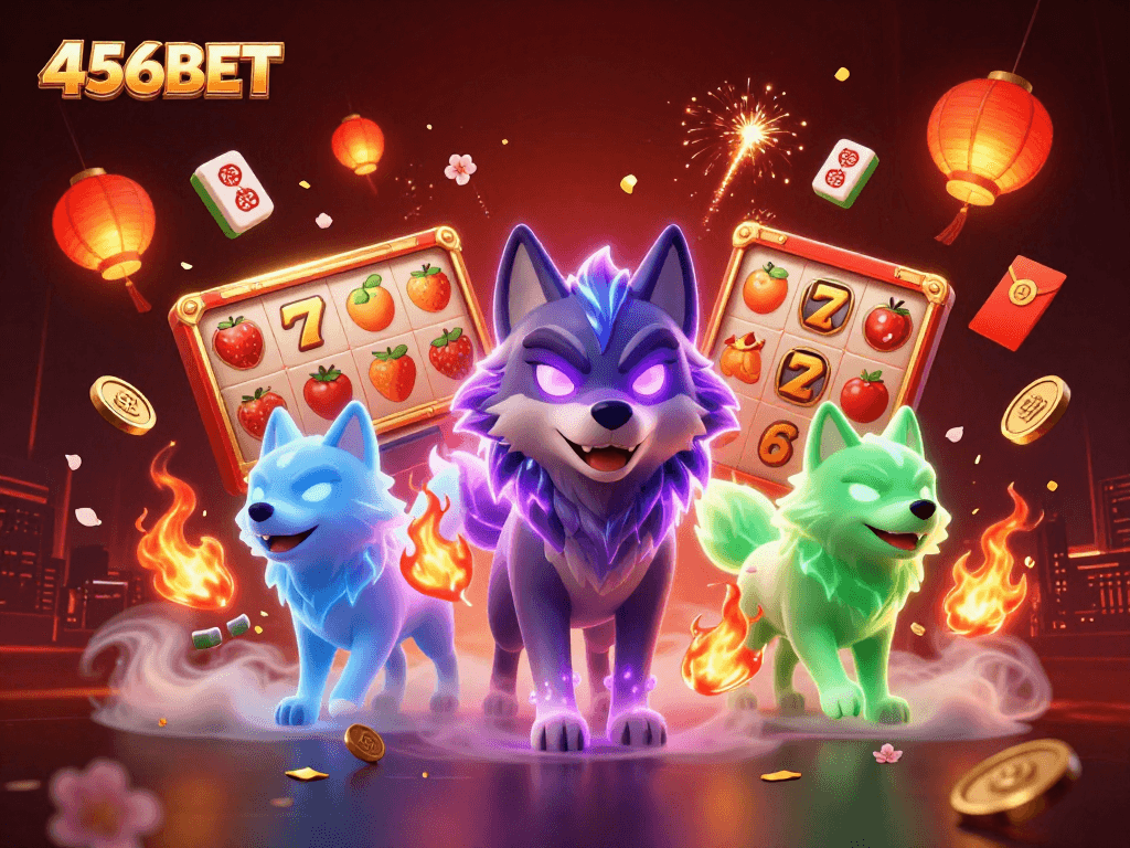 Experience the thrill at 456BET with dynamic slot gameplay featuring ghostly wolves and lucky symbols.
