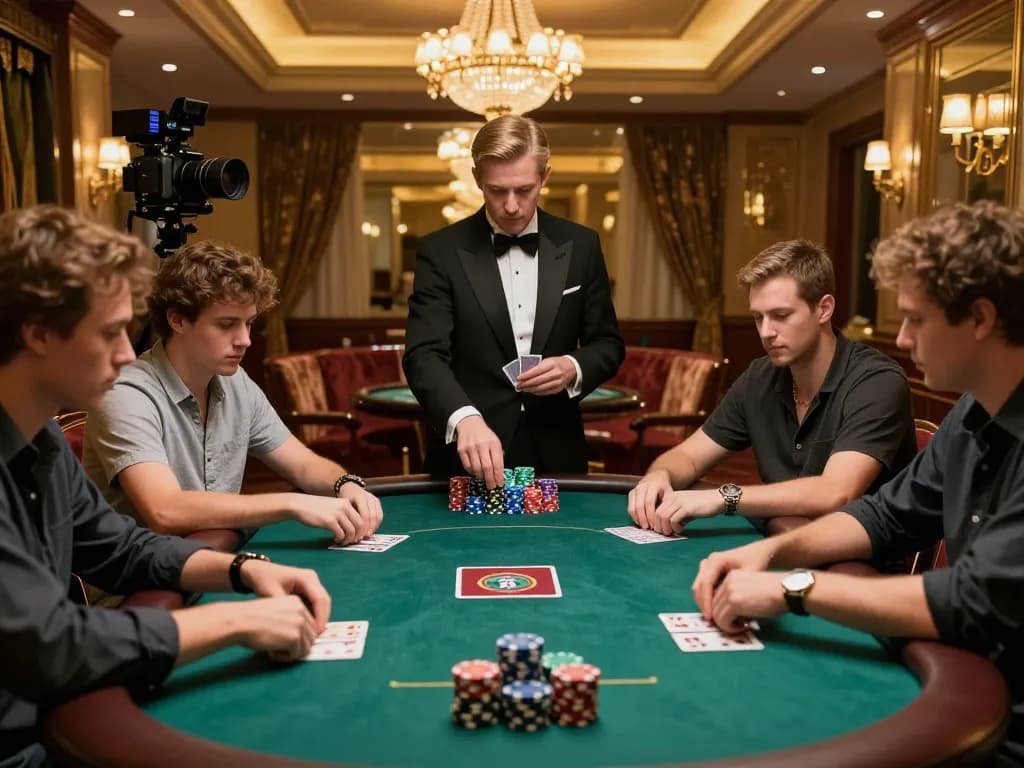 Engaging poker gameplay at a luxurious casino table, emphasizing the link Jun88 for casino enthusiasts