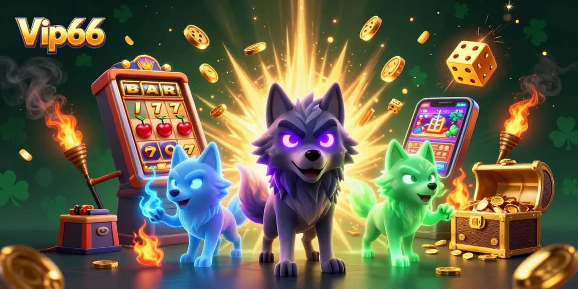 Experience the excitement at Vip66 with dynamic games and casino thrills in a vibrant 3D scene.