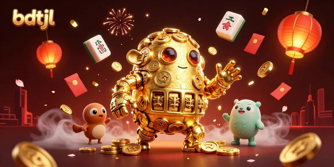 Engage in vibrant gaming action with bdtjl, featuring a golden golem and casino elements in a stunning 3D illustration.