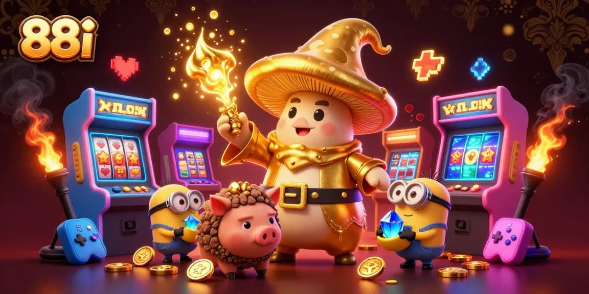 Experience thrilling wins at 88i with vibrant casino-themed 3D illustration of magic and treasures.