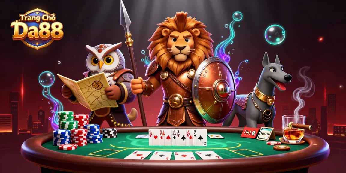 Engage with exciting poker action in Trang Chủ Da88 featuring dynamic characters and vibrant casino elements