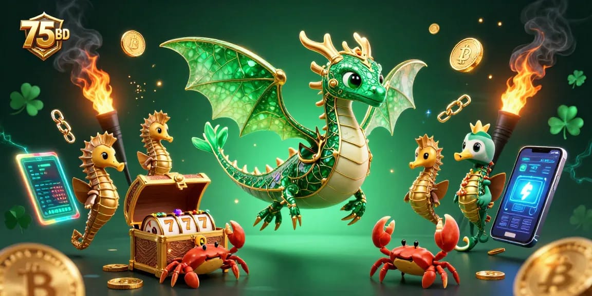 Engage in thrilling casino adventures with 75BD's dazzling sea dragon and treasure elements.