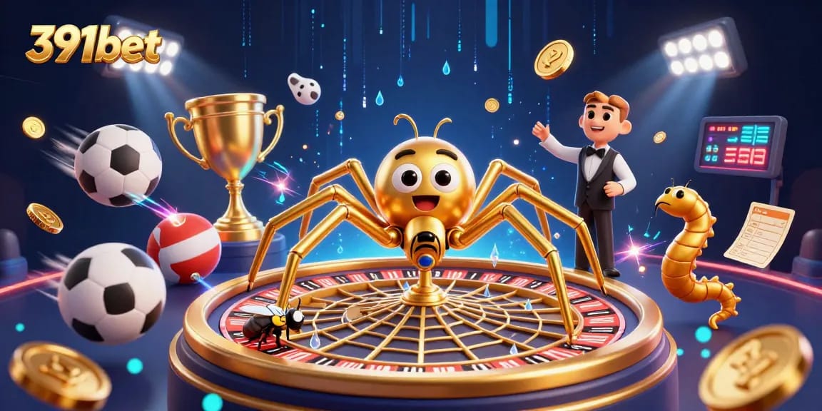 Experience exciting games and promotions with 391bet at this vibrant casino illustration.