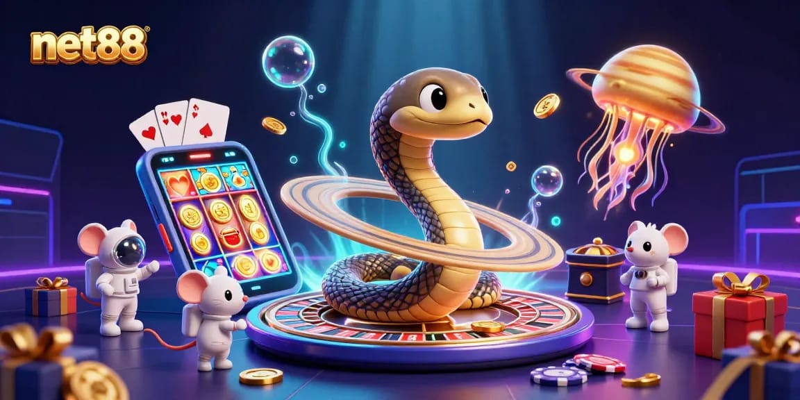 Place bets and win big with net88 on this vibrant 3D cosmic casino illustration.
