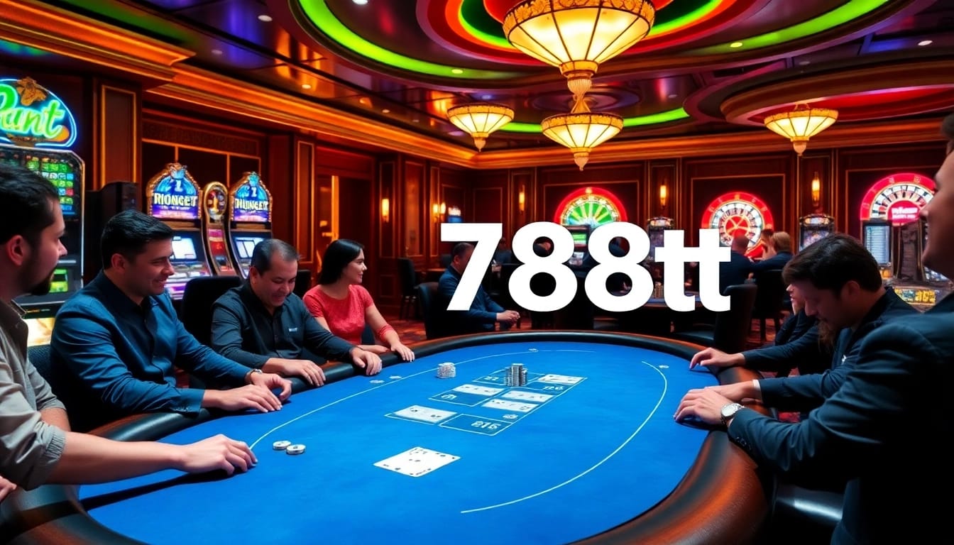 Experience the excitement of 788t as players engage in thrilling casino games at an elegant poker table.