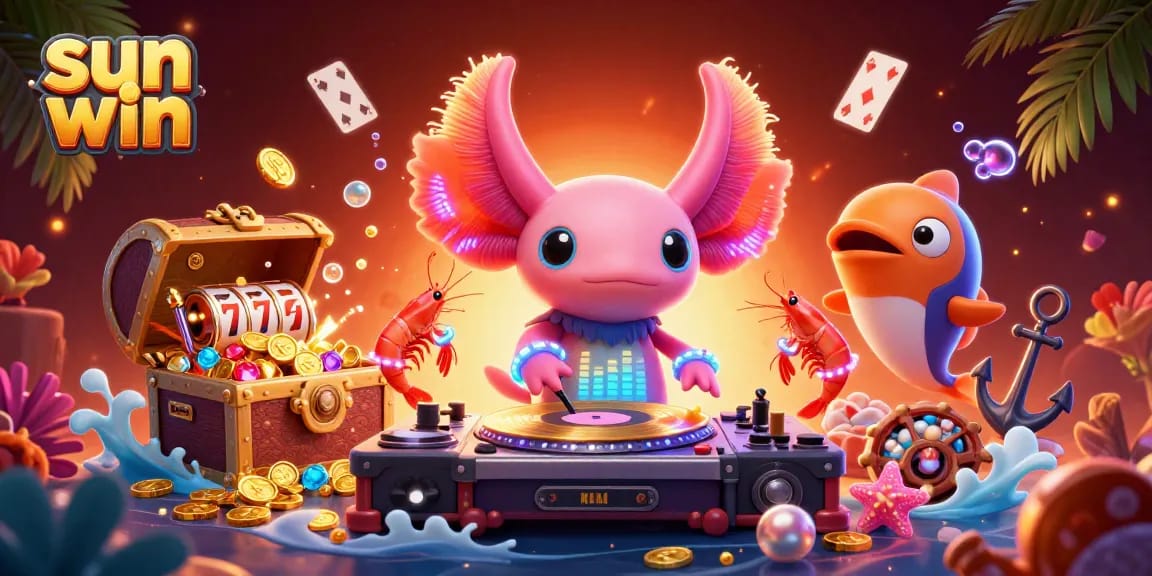 Play at sun win with 3D characters capturing the excitement of winning in a vibrant casino-themed scene.