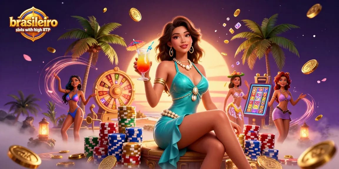 Experience the thrill of brasileiro slots with high RTP in a vibrant 3D casino setting.