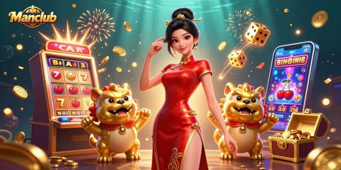 Experience Manclub's vibrant online casino world with glamorous characters and exciting game elements.