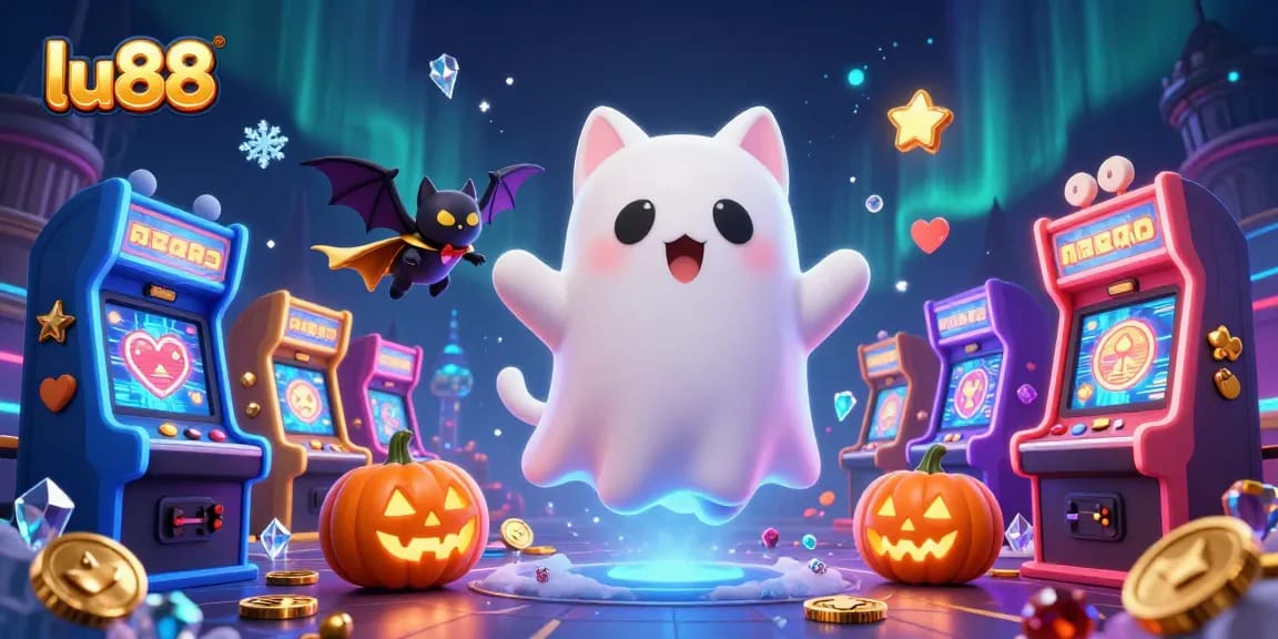 Experience thrilling gaming at lu88 with colorful ghostly characters in a haunted casino setting.
