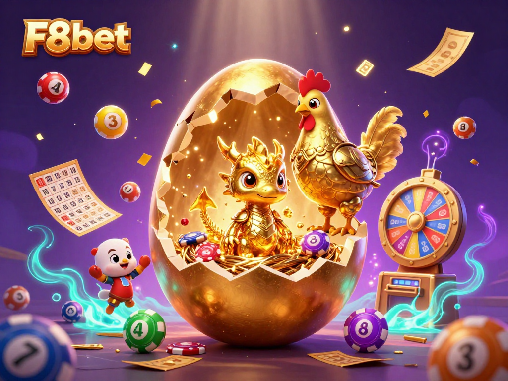 Experience the thrill of F8bet with a golden dragon among casino riches, bringing luck!