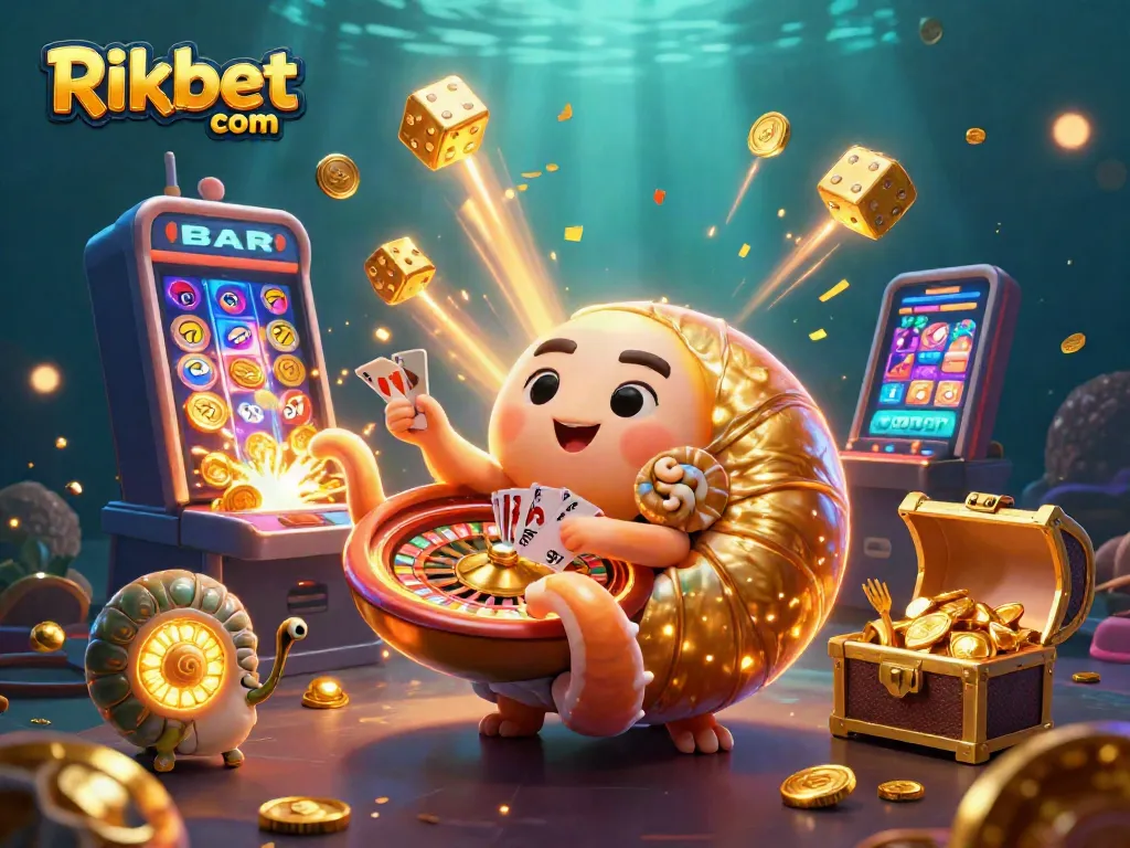 Experience the excitement of Rikbet com with a vibrant casino scene featuring a giant nautilus roulette wheel.