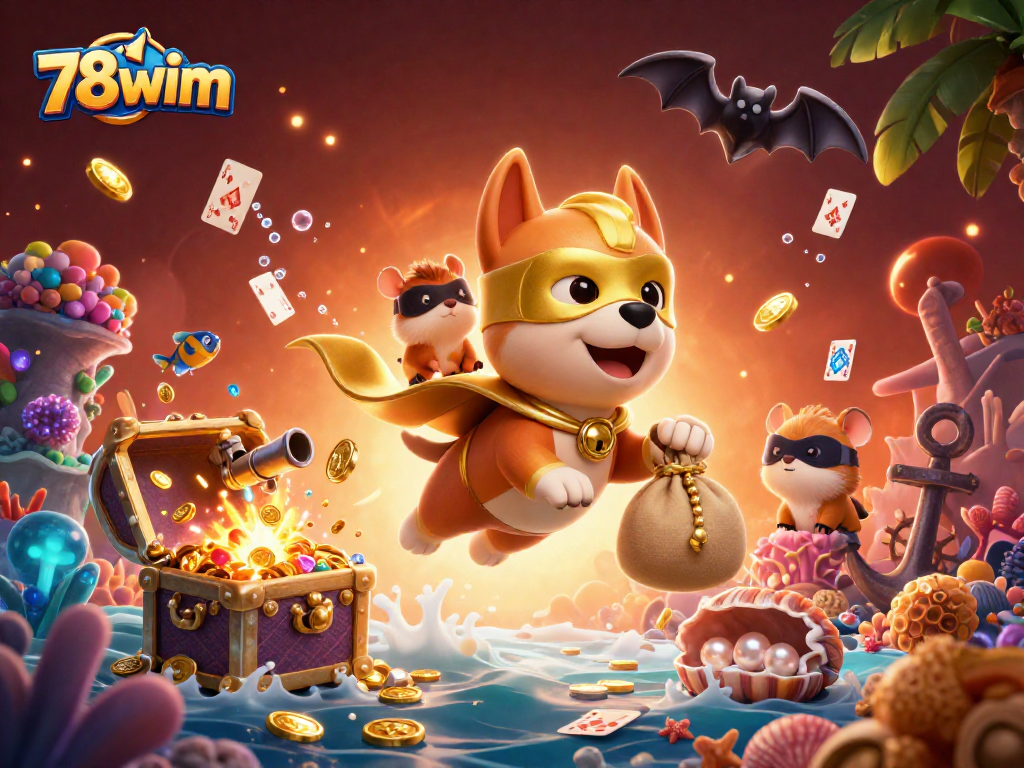 Experience thrilling gameplay with 78wim through a vibrant illustration featuring cartoon characters and casino elements.
