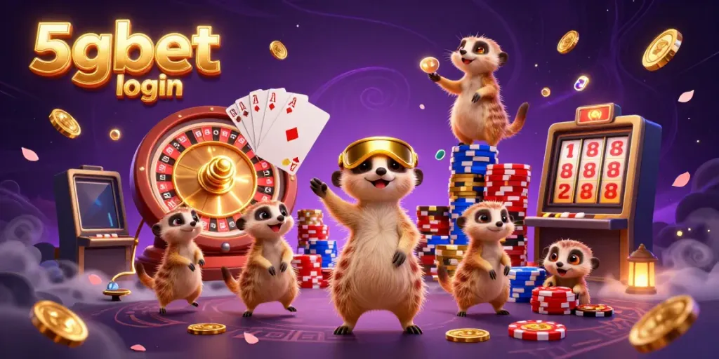 Engaging scene of meerkats orchestrating 5gbet login casino operations with vibrant elements and dynamic gameplay.